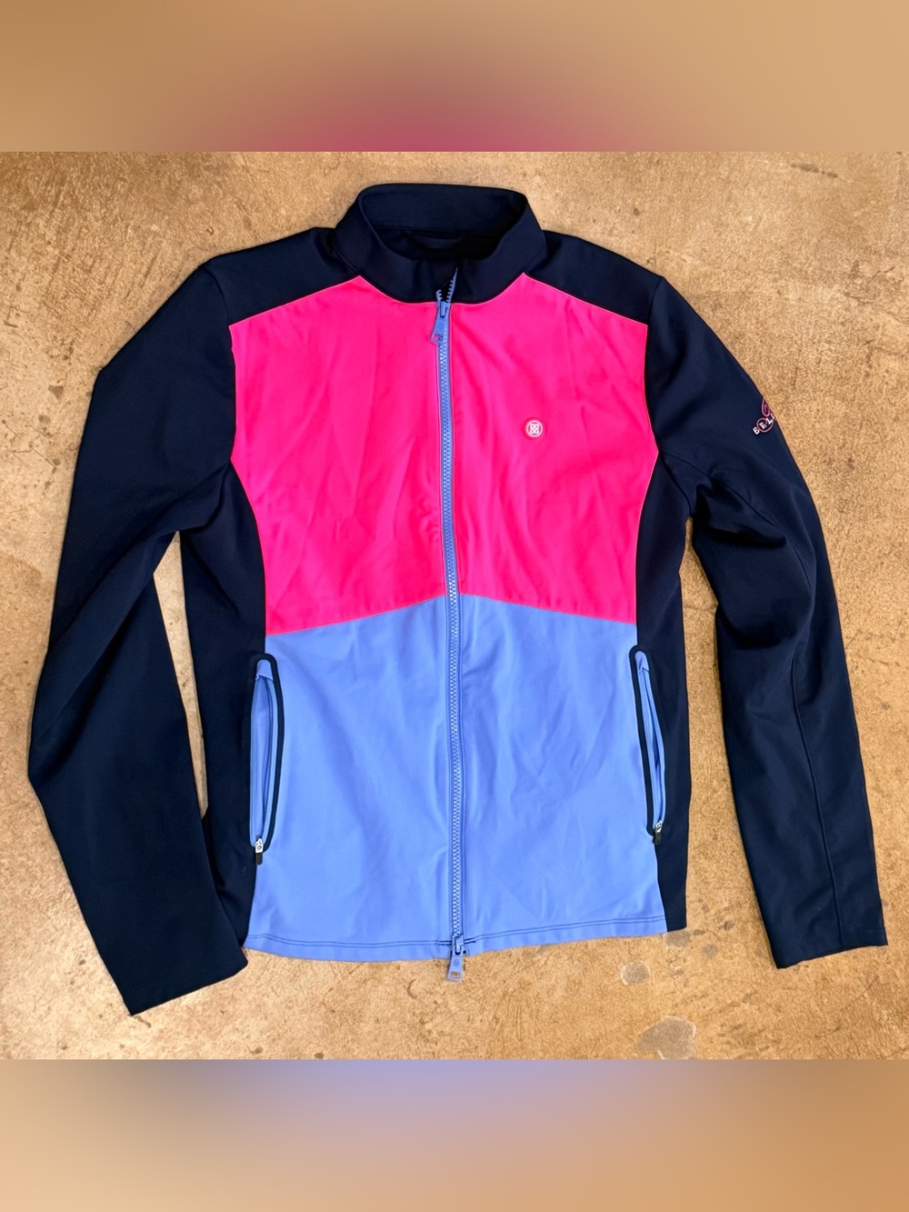 G/Fore Womens Color Block Full Zip Bomber Jacket L Twilight Pink Golf Womens
